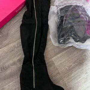 Shoe Dazzle Black Over-the-Knee Boots with Silver Side Zipper